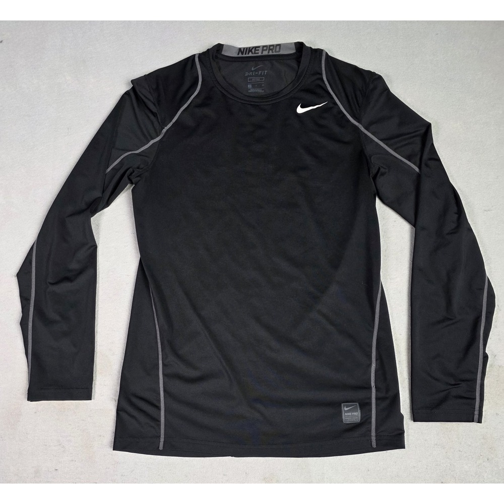 Men's‎ Nike Pro Dri-Fit Fitted Size SMALL Black Long Sleeve Athletic Running